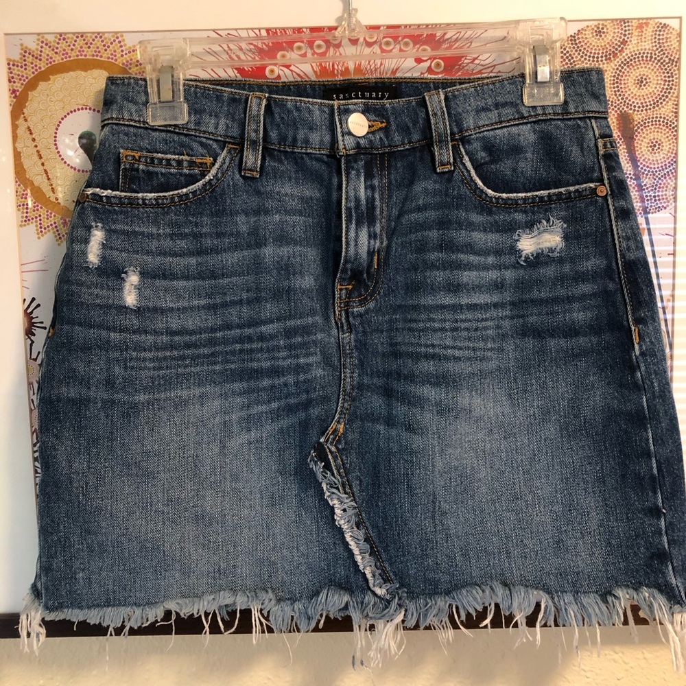 Sanctuary Red Rock Blue Frayed Distressed Mini Jean Denim Skirt 25